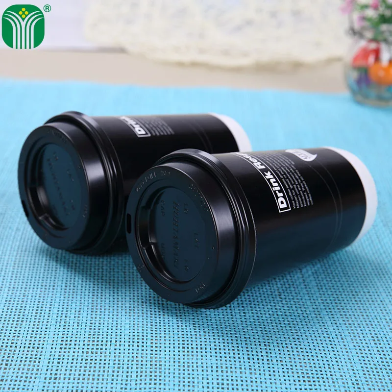 
custom black 450ml 16oz disposable double wall coffee hot drink paper cup 