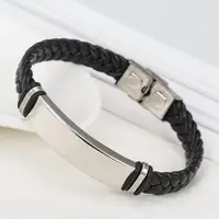 

Handmade Leather Braided Bracelet Wholesale Price DIY Engraved Stainless Steel Bracelet Mens Jewelry