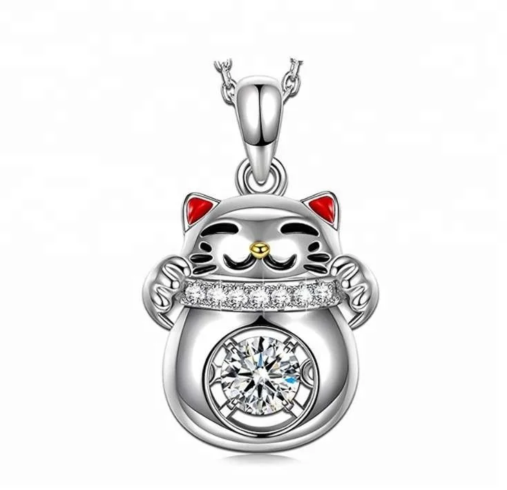 

925 Sterling Silver Necklace Lovely Luck Cat Shape Necklace With Clear Zircon Stone, Picture