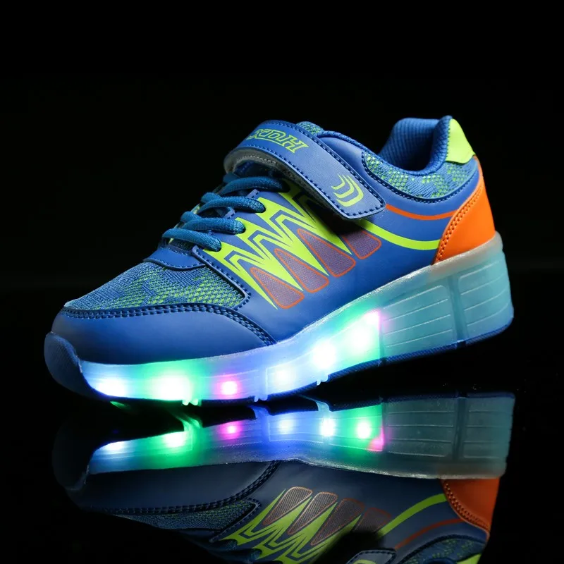 

Sidewalk Sport Lane Wheeled Skate Shoes Lace Up Sale Footwear Luminous LED Light Roller Kids Shoes, Blue & pink