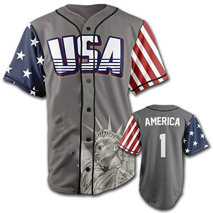 

New usa men design baseball jerseys button up shirts, Full pantone color