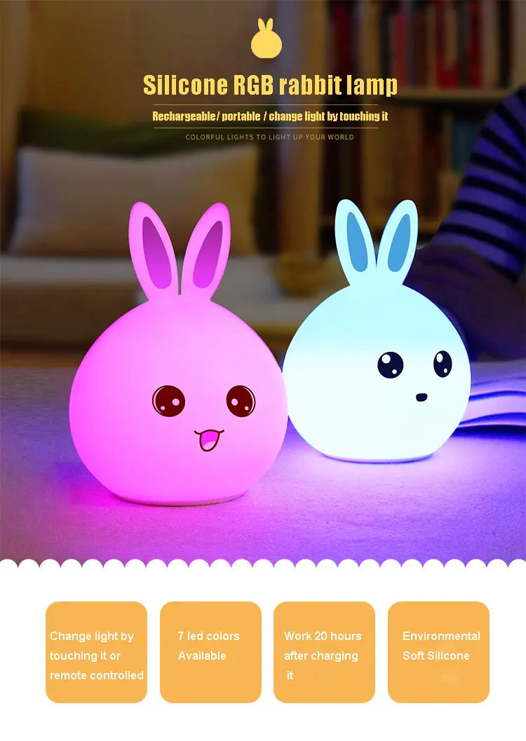 Newest Design Touch Sensor Control Led Indoor Silicone Rabbit Head