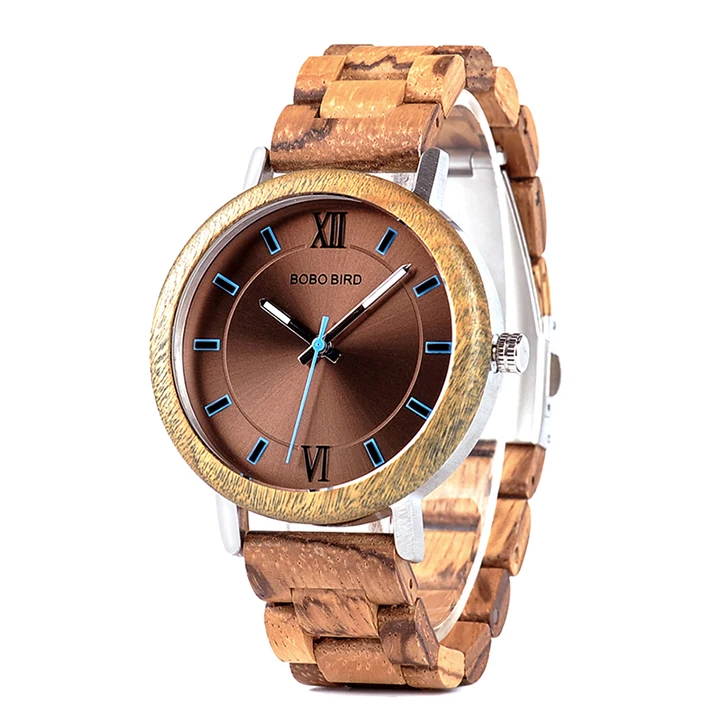 

bobo bird luxury stylish disgin wood watch with round metal dial crefted wooden band