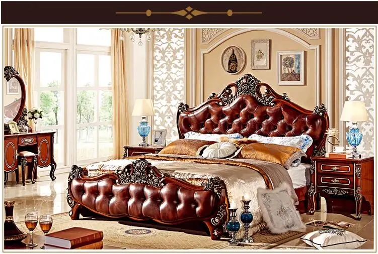 modern european solid wood bed Fashion Carved 1.8 m bed french bedroom furniture 75844