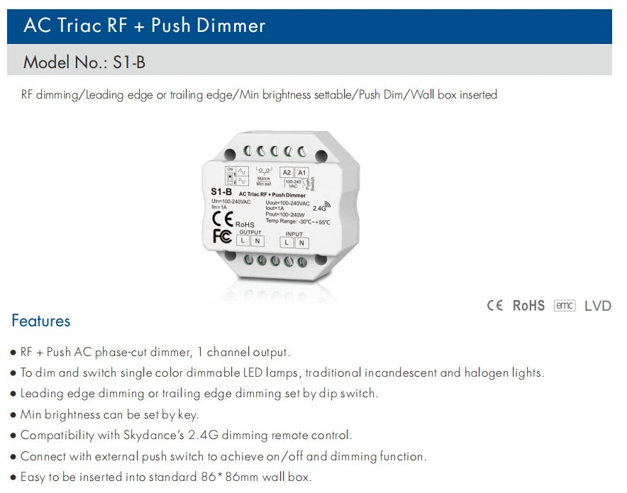 110V 220V DALI AC Triac Dimmer 150-360W Trailing Edge Dimmer Control fr LED  Lamp