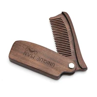 

High quality wooden beard comb custom logo green sandalwood folding beard comb