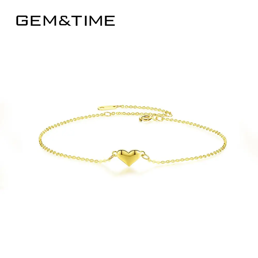 

GEM&TIME 14K Gold Heart Parts Chain Bracelet Real Solid K Gold Bracelets Jewelry