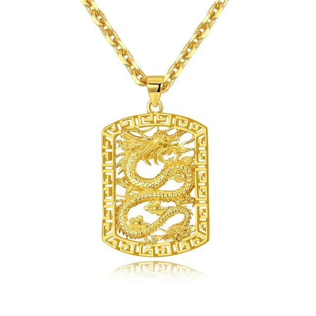 

Plated 18K Real Gold Big Boss Pendant Necklace Men Dragon Necklace