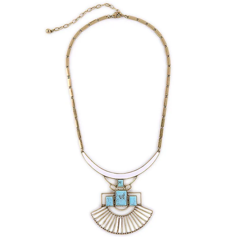 

xl01158a Great Gatsby Costume Valentine Gift Long Fan Shape Detachable Pendant Enamel Iron Statement Necklace