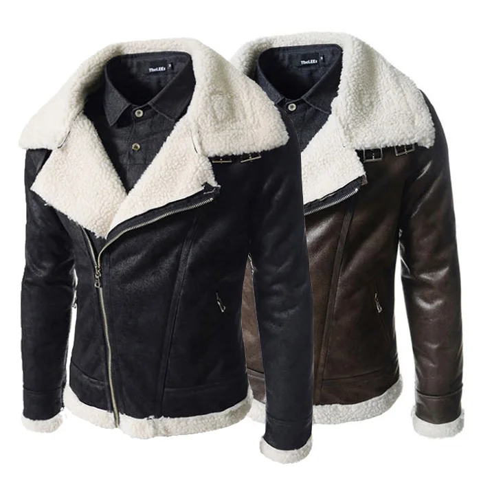new arrival fashion plain bulk cheap winter mens sheepskin lined leather aviator jacket
