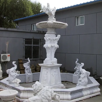 Large Outdoor White Marble Stone Garden Water Fountain With Elephant Statues Large Outdoor White Marble Stone Garden Water Fountain With Elephant Statues