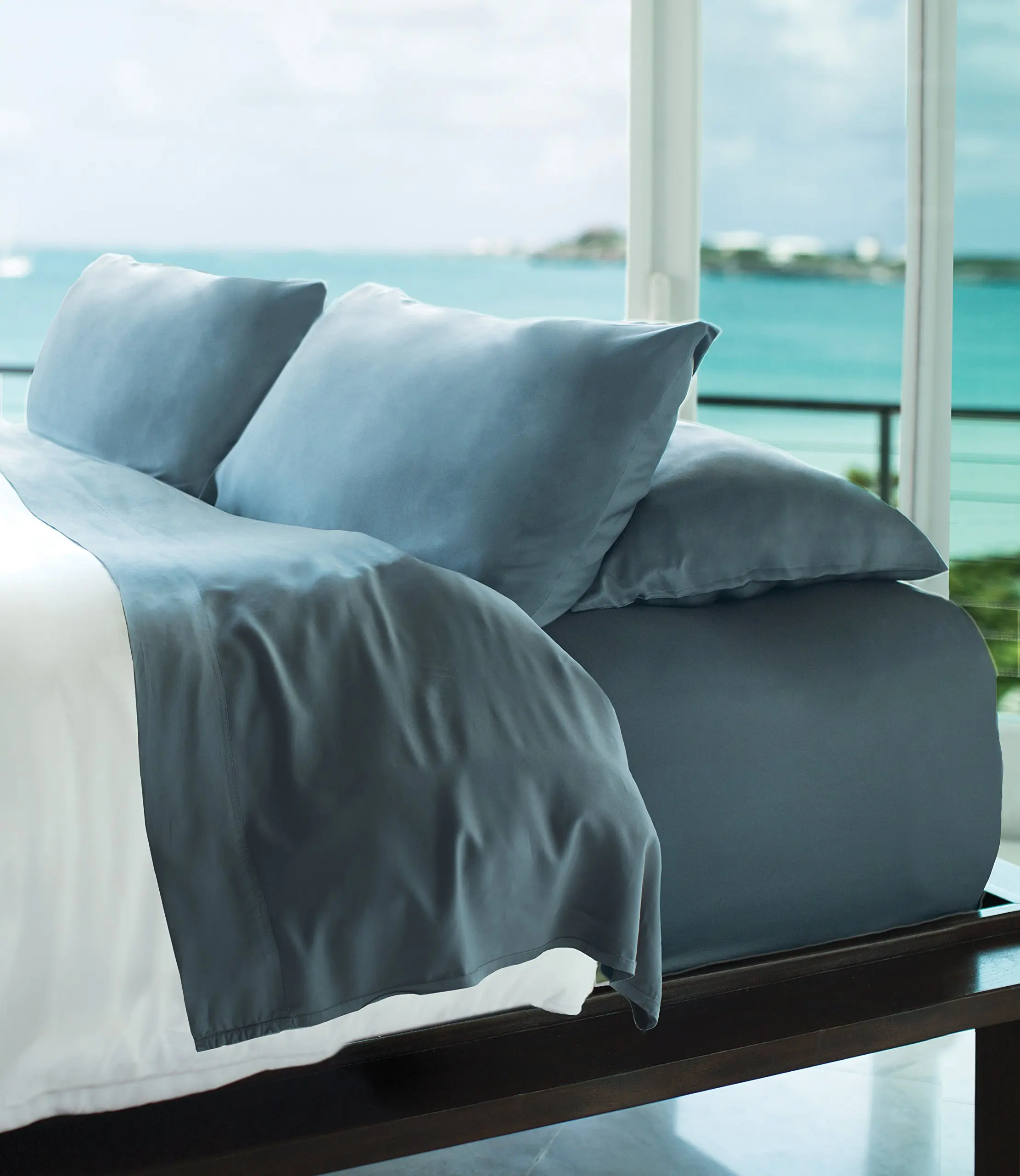 Cariloha Resort Bamboo Sheets 4 Piece Bed Sheet Set - Luxurious Sateen Weave - 100% Viscose from Bamboo Bedding (Blue Lagoon, King)