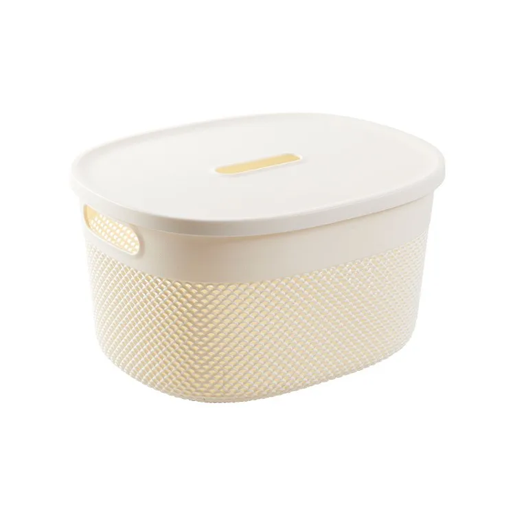 Household Multipurpose Plastic Storage Basket Rattan With Lid Storage