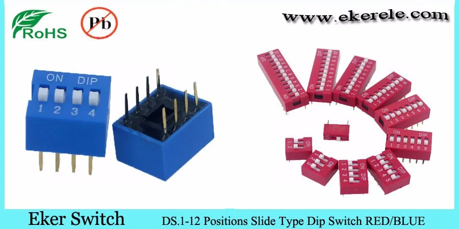 2.54mm Pitch Double Row 8 Pin 4 Position Way SMD DIP Switch