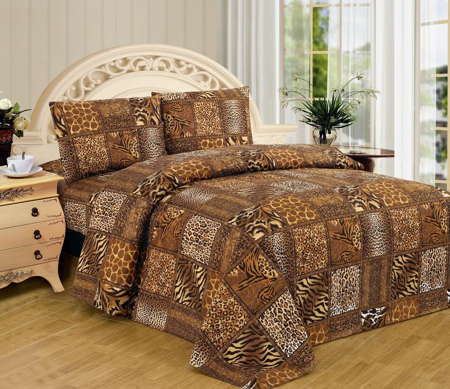 7 Piece King Safari Comforter Set Zebra Giraffe Leopard Tiger