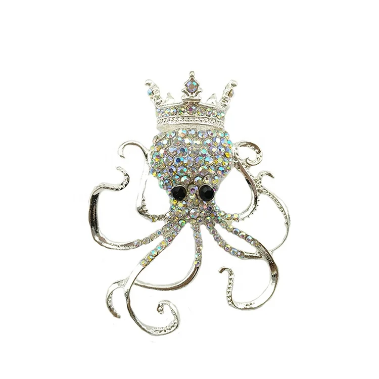 

Women's Austrian Crystal Lovely Silver Octopus Animal Charm Brooch Pin, As your request