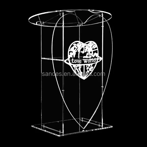 

High Organic Glass Heart Shape Podium Pulpit with Heart Side for Church