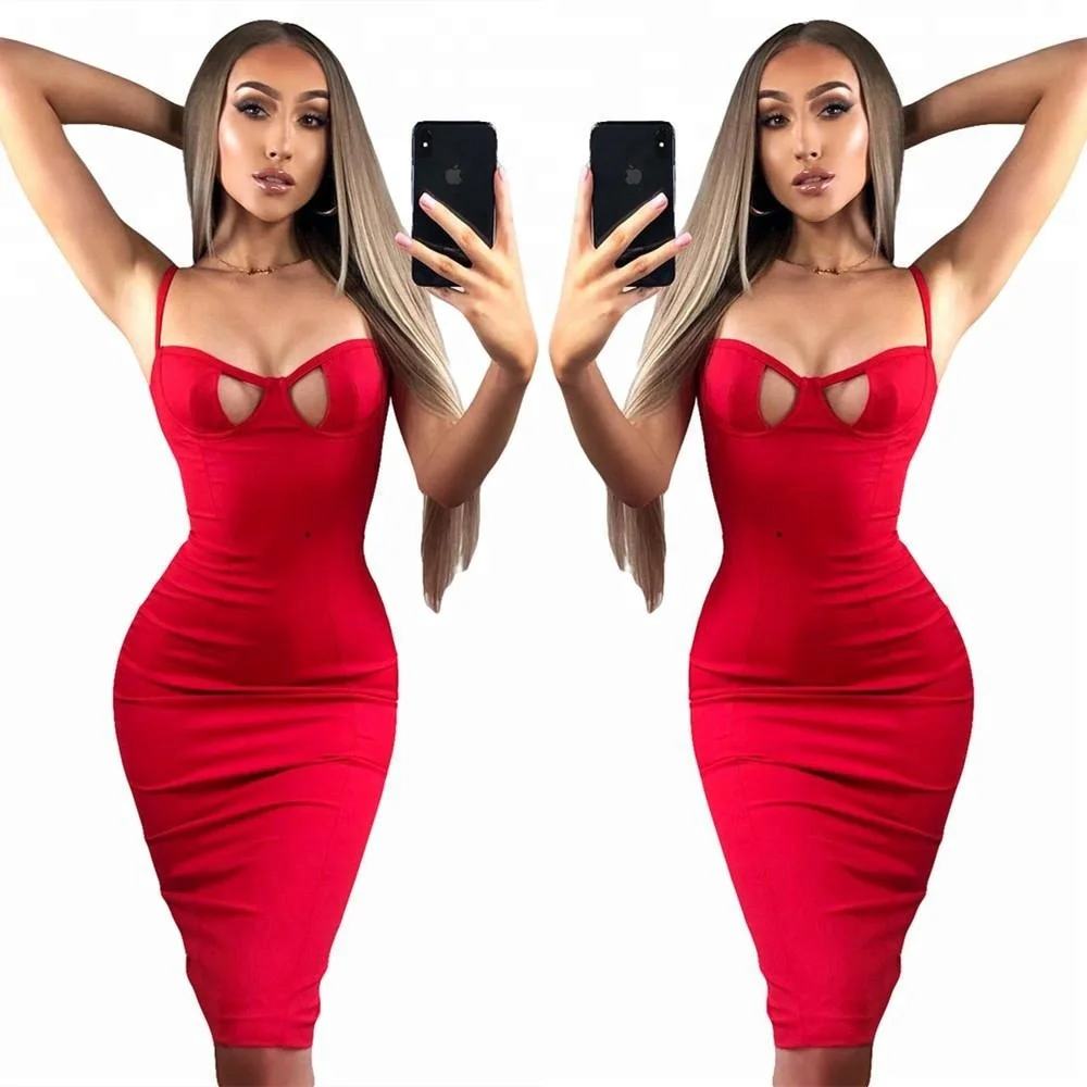 

B34166A 2018 Newly Women deep V neck sexy red bandage club dress