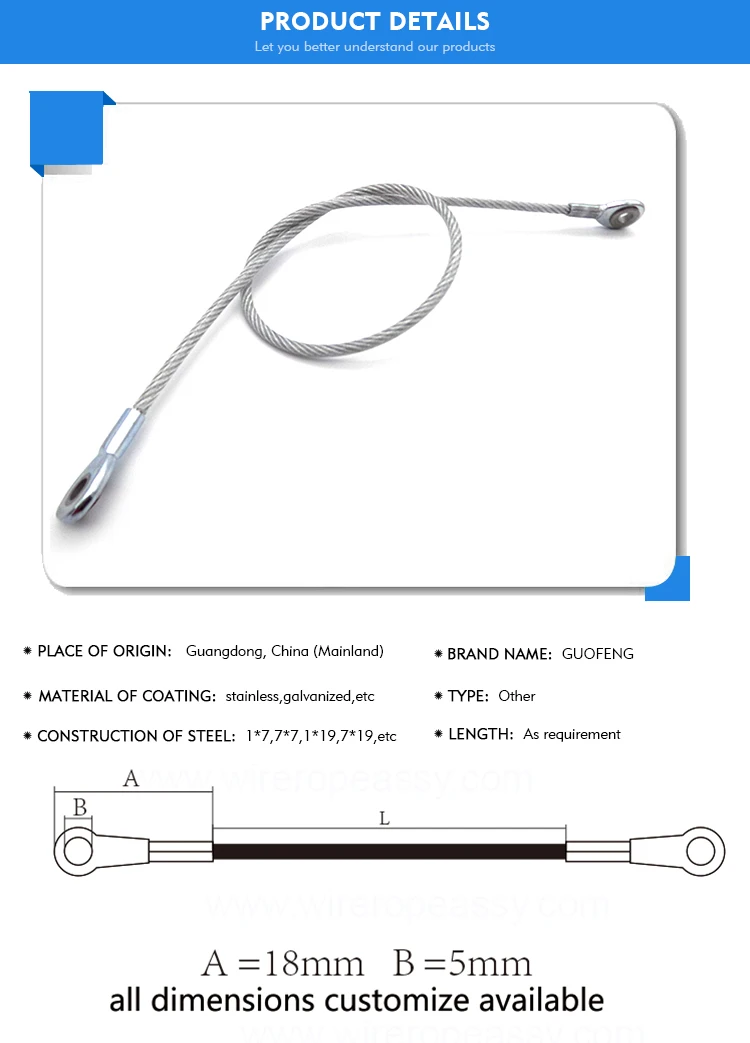 Stamped Eyes Wire Rope Safety Cable Assemblies For Lighting Hanging ...