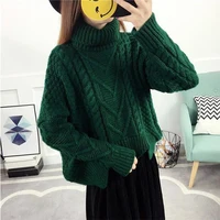

Womens Long Sleeve Sweaters Cable Vintage Turtleneck Pullover Female Loose Knitted Jumper