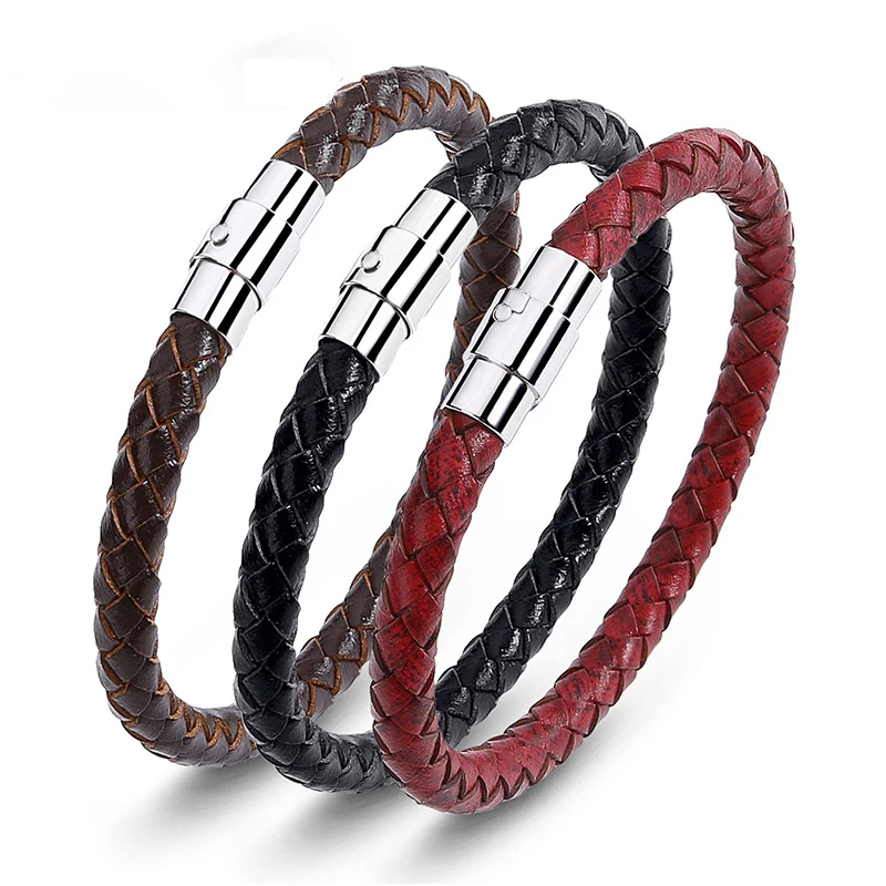 

Hot Cheap Simple Men's and women's Universal 3 Color Available braided Leather Bracelet, Red/black/brown