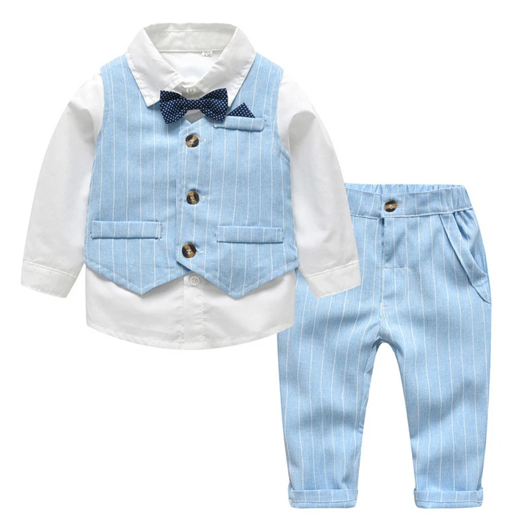 

Hot sale children's 3 pieces clothing sets baby boy organic birthday gift clothes, As picture show