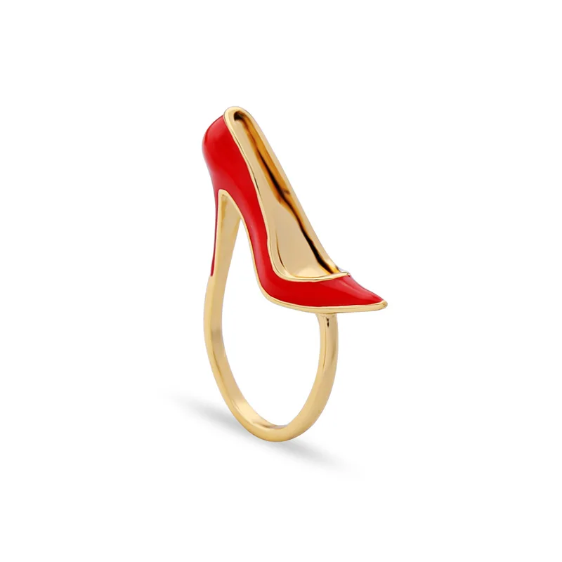 

mj008 Sexy Red Enamel High-heeled Shoe Gold Rings For Women, N/a