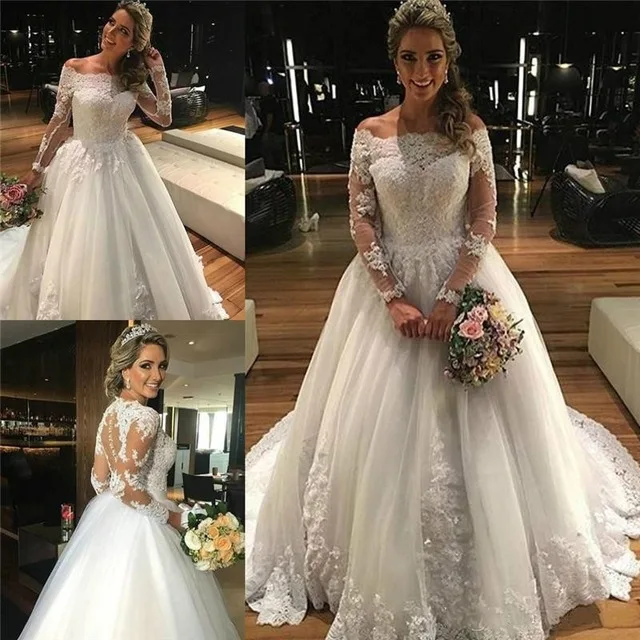 

LL099 Vestidos de Noiva Long Sleeve Wedding Dress long Sleeve Lace Appliques A-Line Vintage Wedding Dress Wedding Gown, Per the request