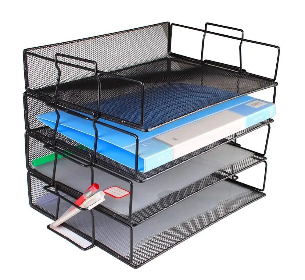 
Amazon Hot Sale Office desk organizer 4 tier mesh paper file document stackable letter tray for organizer holder 
