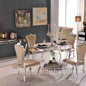 Dining Room Furniture 201 Stainless Steel Rotating Marble Round Dining Table