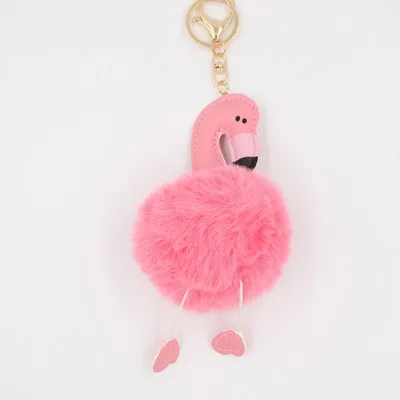 LIOOBO Porte-clés mignon flamant rose porte-clés boule de fourrure pom pom porte-clé pour sac pendentif clé de voiture de téléphone portable 