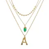 Handmade Blue natural stone Multi layer irregular Baroque pearl 26 English letter necklace threelayer Alphabet initial necklace