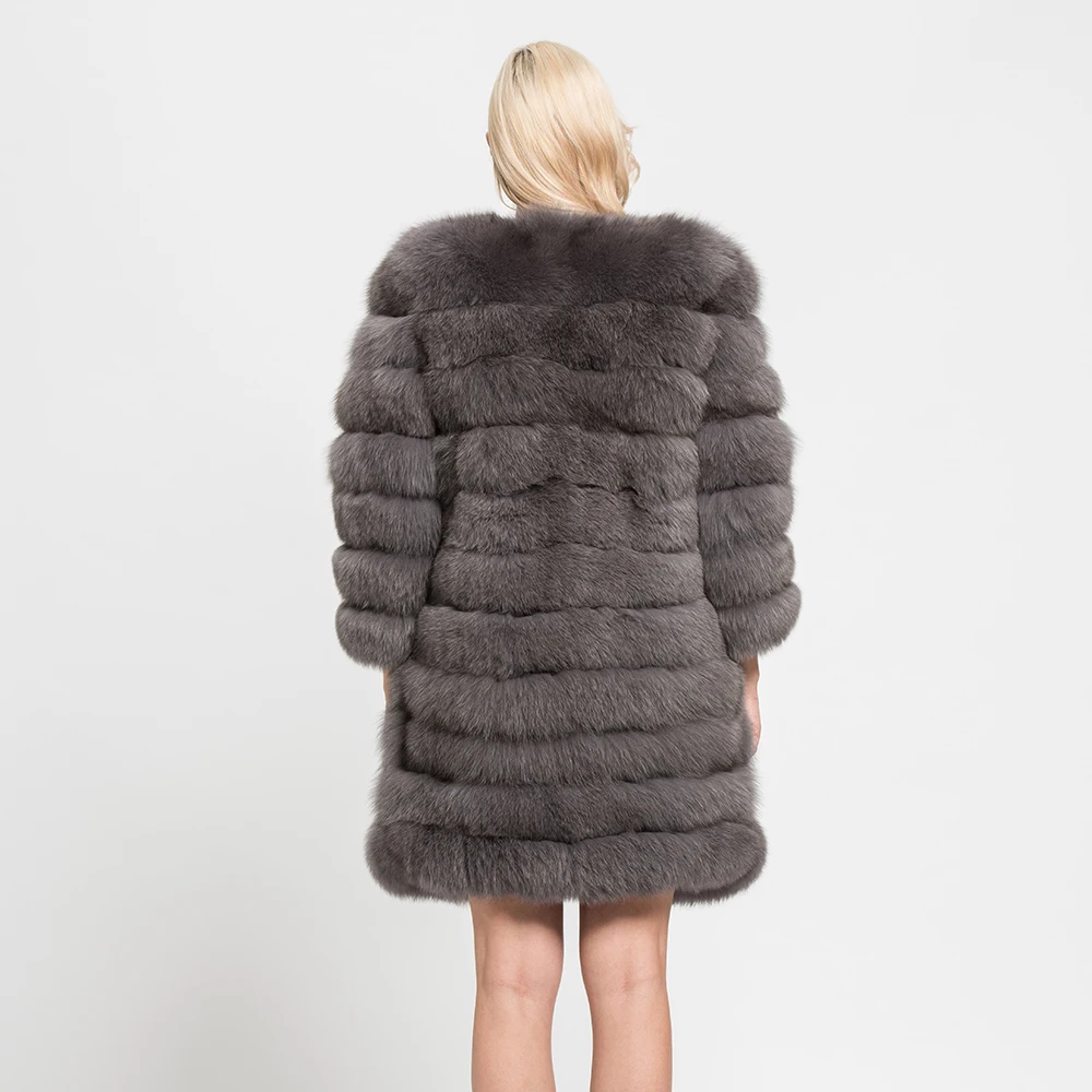 Popular Jacket Genuine Fox Fur Outerwear Lady 11 Rows Winter Long Coat