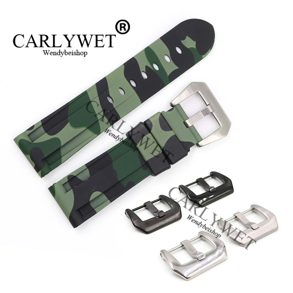 

CARLYWET 24mm Wholesale Camo Light Green Waterproof Silicone Rubber Replacement Wrist Watch Band Strap Belt With Buckle