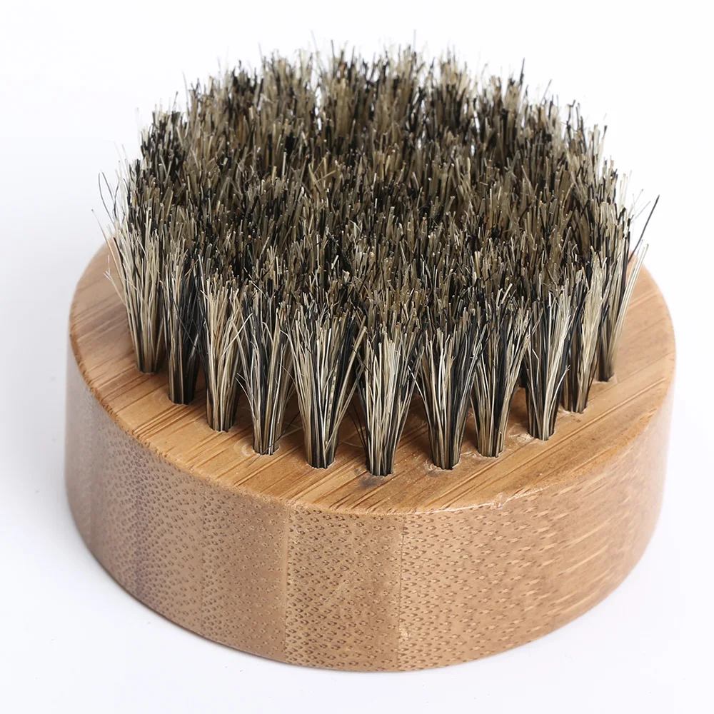 Wooden Shaving Brush Round Bamboo Handle Beard Brush Boar Bristle Beard Brush, Nature color
