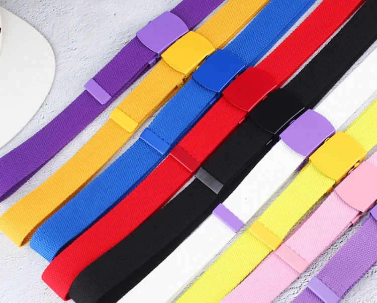 Unisex Pure Color Buckle Cotton Canvas  Belt Student Candy Color