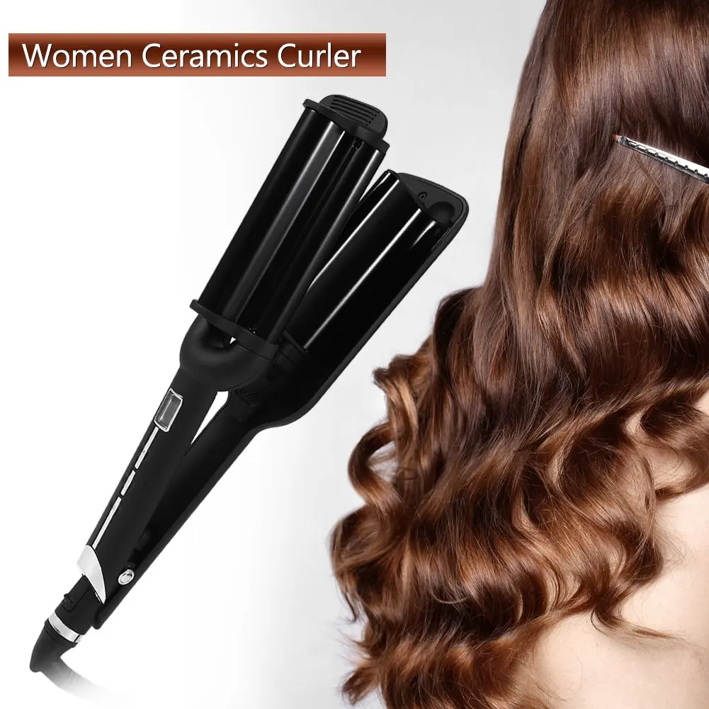 

Wholesale Private Label Flat Iron Multifunction 3-in 1 hair straightener and Curler and Hair Crimper Iron Ceramic LCD Display, Black