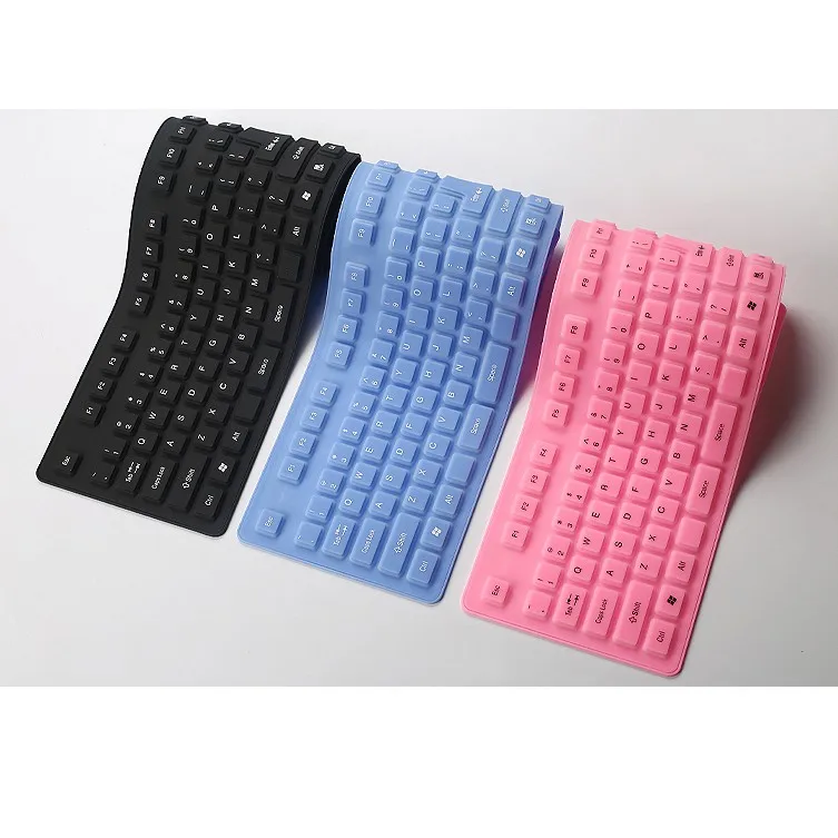 

109 keys USB wired waterproof silicone soft flexible membrane keyboard foldable standard keyboard, Black/pink/red/blue/green/yellow/white