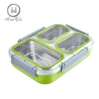 

High quality 4 buckles Leak proof stainless steel 3 compartment plastic kids lunch box bento