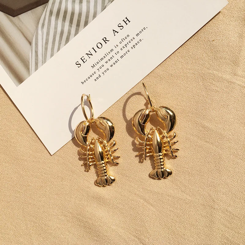 

Personalized Beach Jewelry Gold Plated Lobster Dangle Earring Bohemian Statement Alloy Lobster Hoop Earring
