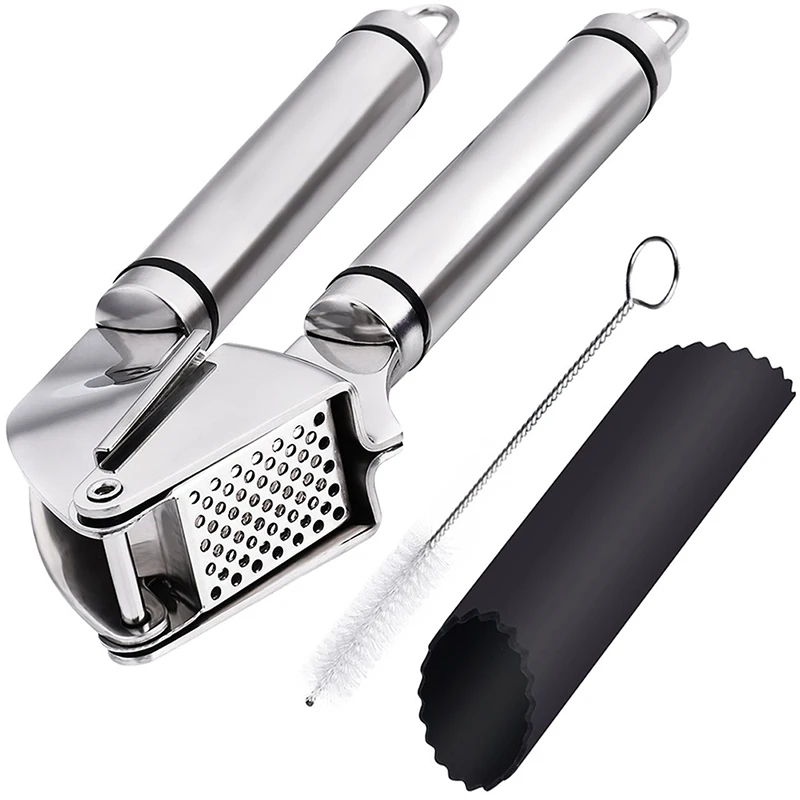 

Garlic Press and Peeler Set, Press Garlic Tool Stainless Steel Garlic Press, Silver