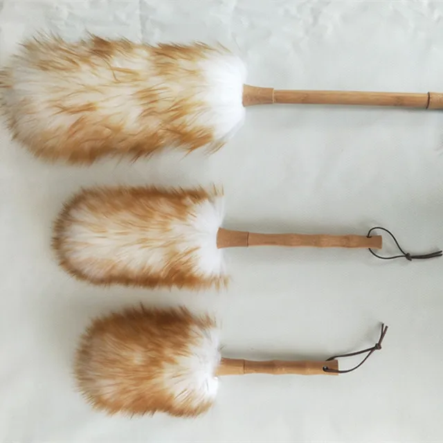 

Hot selling household cleaning duster white with brown tip lambswool duster with bamboo handle, White and brown tip
