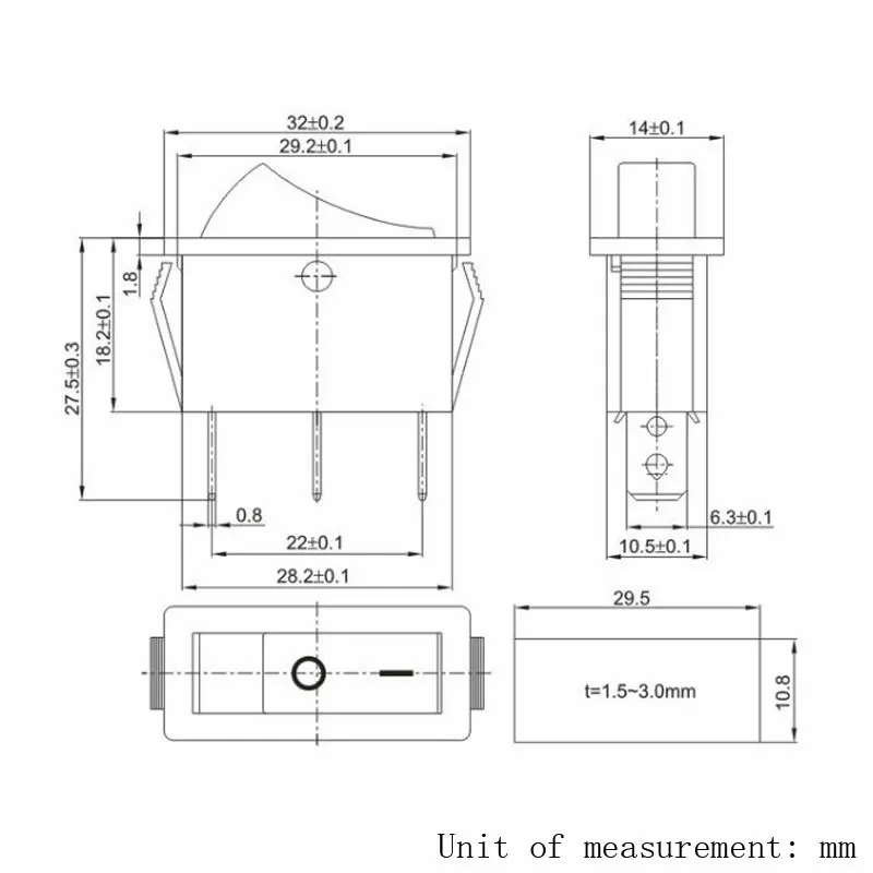
Power Switch 3pins/2 quosition with red LED Indicator light 32*14mm 6A/10A 250VAC on/off Rocker switch KCD3 