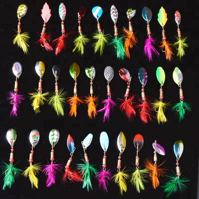 

High quality 30pcs 2g-4g Spinners Fishing Lure Kits Mixed color Spoon Spinnerbait, Colors mix