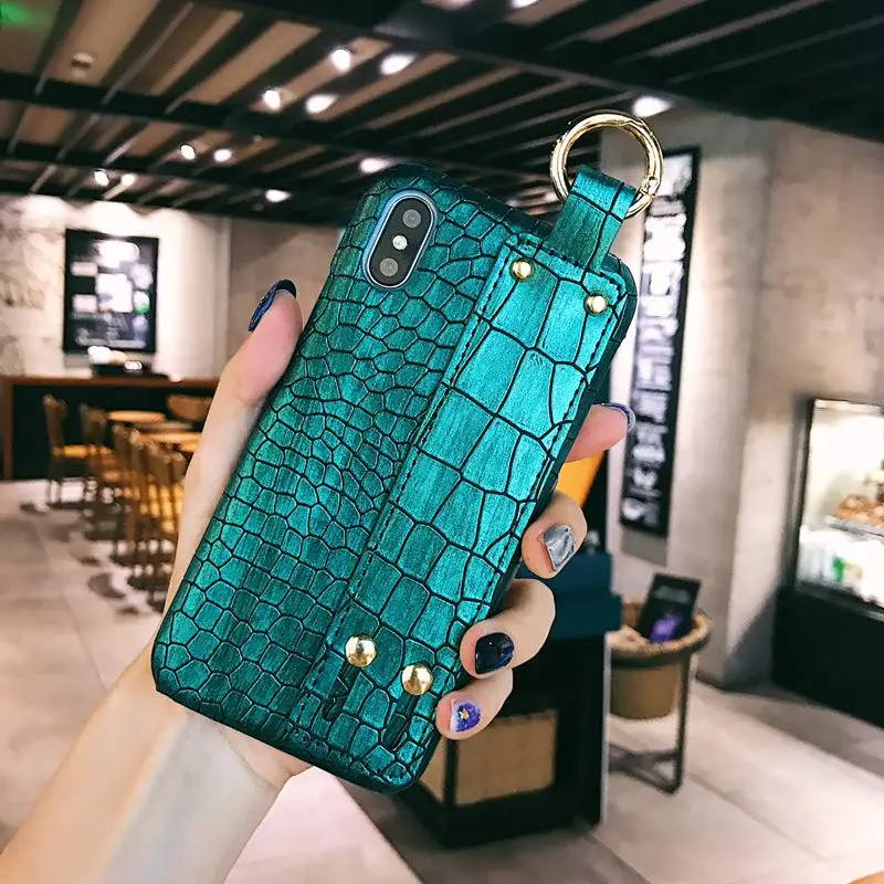 

2019 new arrivals PU leather wrist strap phone case for iPhone Xs