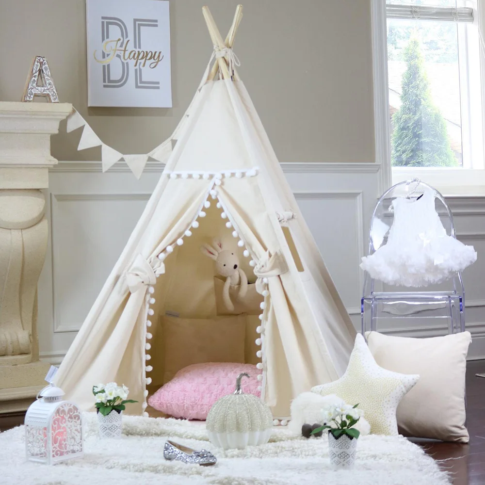 
Natural Pom Pom Teepee kids play Teepee 