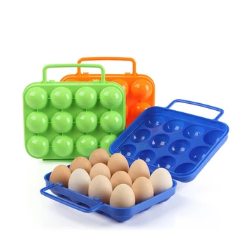 6 Cavities Folding Portable Plastic Egg Holder Storage Box Container Hiking Picnic Outdoor Camping Carrier for Egg Case with Handle Green 1pc