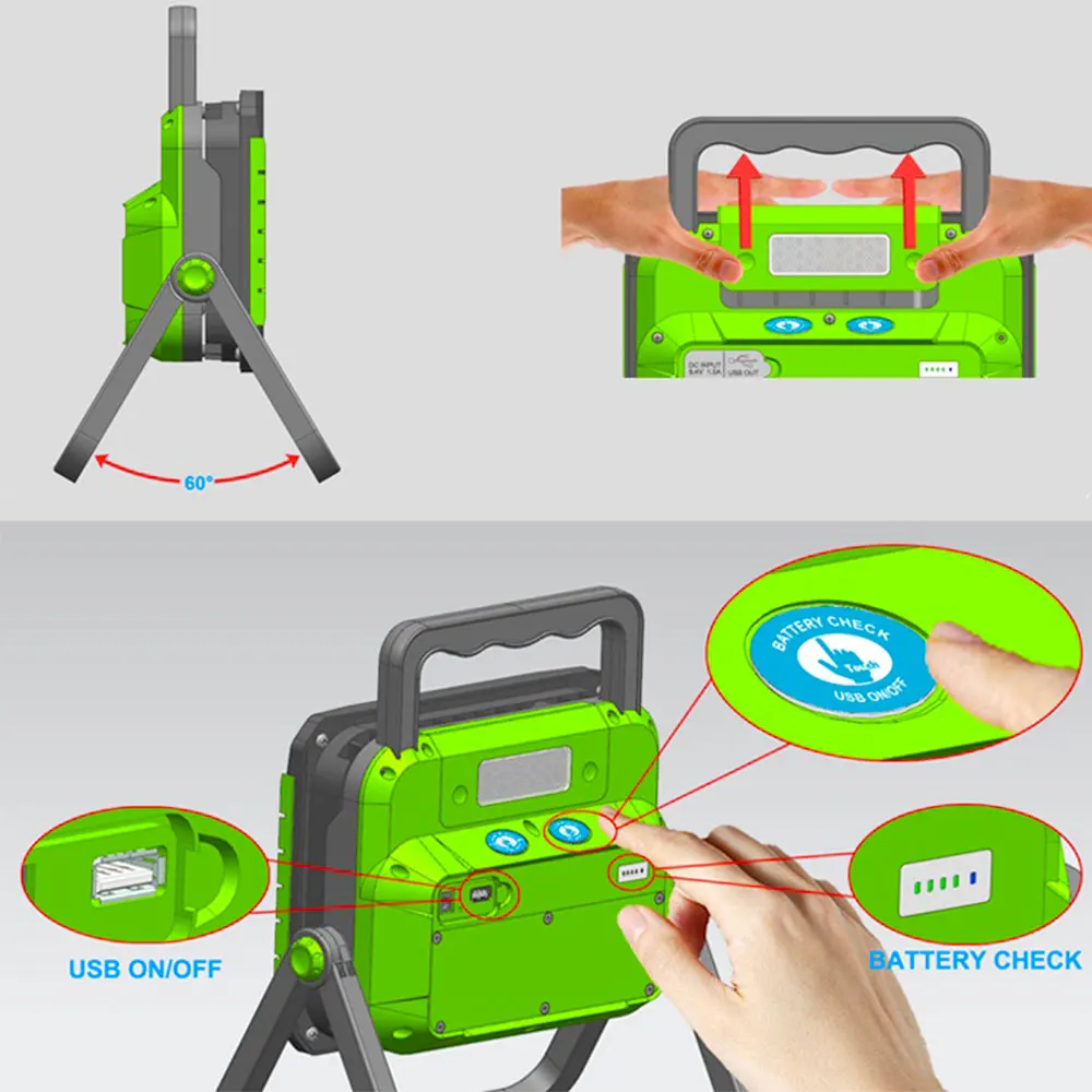 NEW outdoor 30 W power bank function portable rechargeable led flood lights details