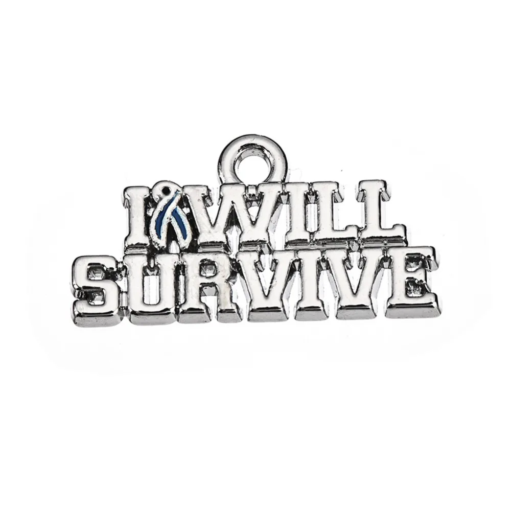 

Silver Plated Word I Will Survive Charms Enamel Cancer Awareness Ribbon Survivor Pendant