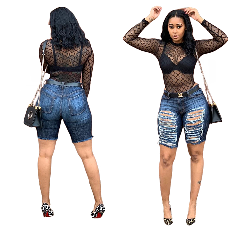 

2022 new fashion M6214 women fashion scratched denim shorts jeans